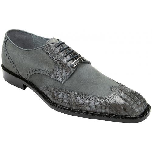 Belvedere "Pergola" Grey Genuine Crocodile / Suede Shoes # 1452